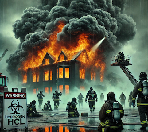 El cloruro de hidrógeno (HCl) es un gas incoloro con un olor irritante y sofocante. Se forma cuando materiales que contienen cloro, como plásticos (PVC), espumas sintéticas, recubrimientos y otros productos industriales, se queman a altas temperaturas.