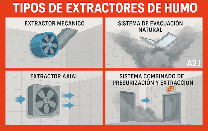 Están diseñados para extraer el humo caliente generado durante un incendio, evitando su acumulación en zonas críticas y reduciendo el riesgo para las personas y los bienes.