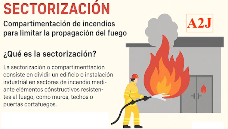 La sectorización o compartimentación es dividir en sectores de incendio con elementos resistentes al fuego: muros, techos, puertas...