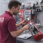 Técnico realizando mantenimiento de extintores en Guadalajara | A2J Revisión oficial de extintores en Guadalajara